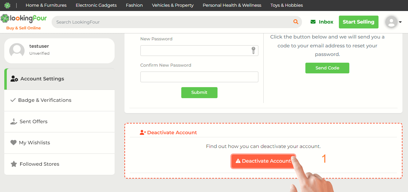 click deactivate account button on account settings page