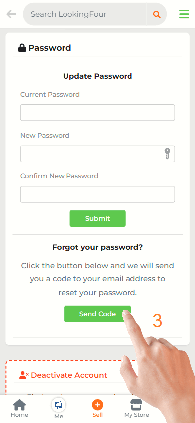 click send code on account settings page