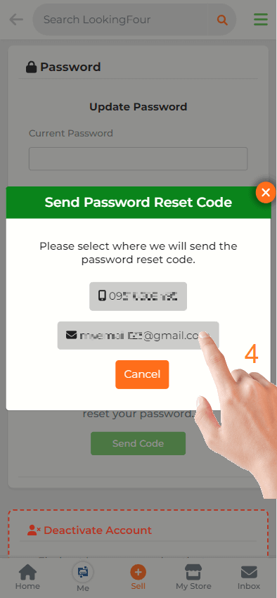 select contact to use for password reset